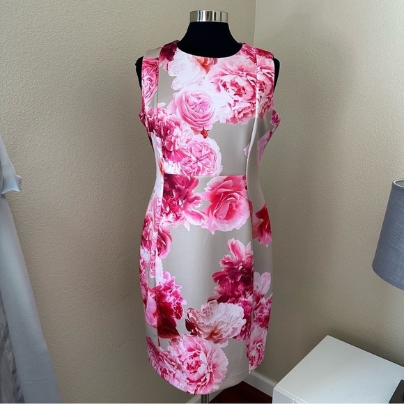 Calvin Klein Floral Peonies Sheath Sleeveless Midi Dress - Picture 1 of 11